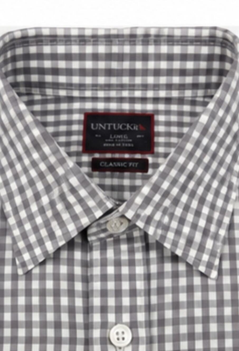 UNTUCKit Shirt Men Large Gray White Gingham Check Long Sleeve Button Down Cotton